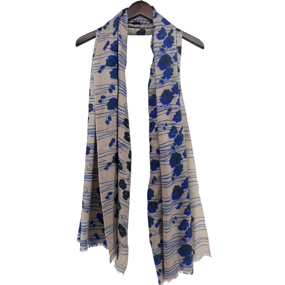 Boutique Manifest Dreamy Flowers Natural Dyed Cashmere Blue Taupe Scarf Wrap